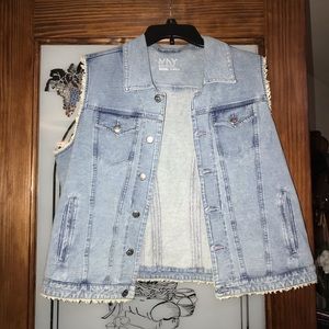 Sleeveless Distressed Denim Jacket